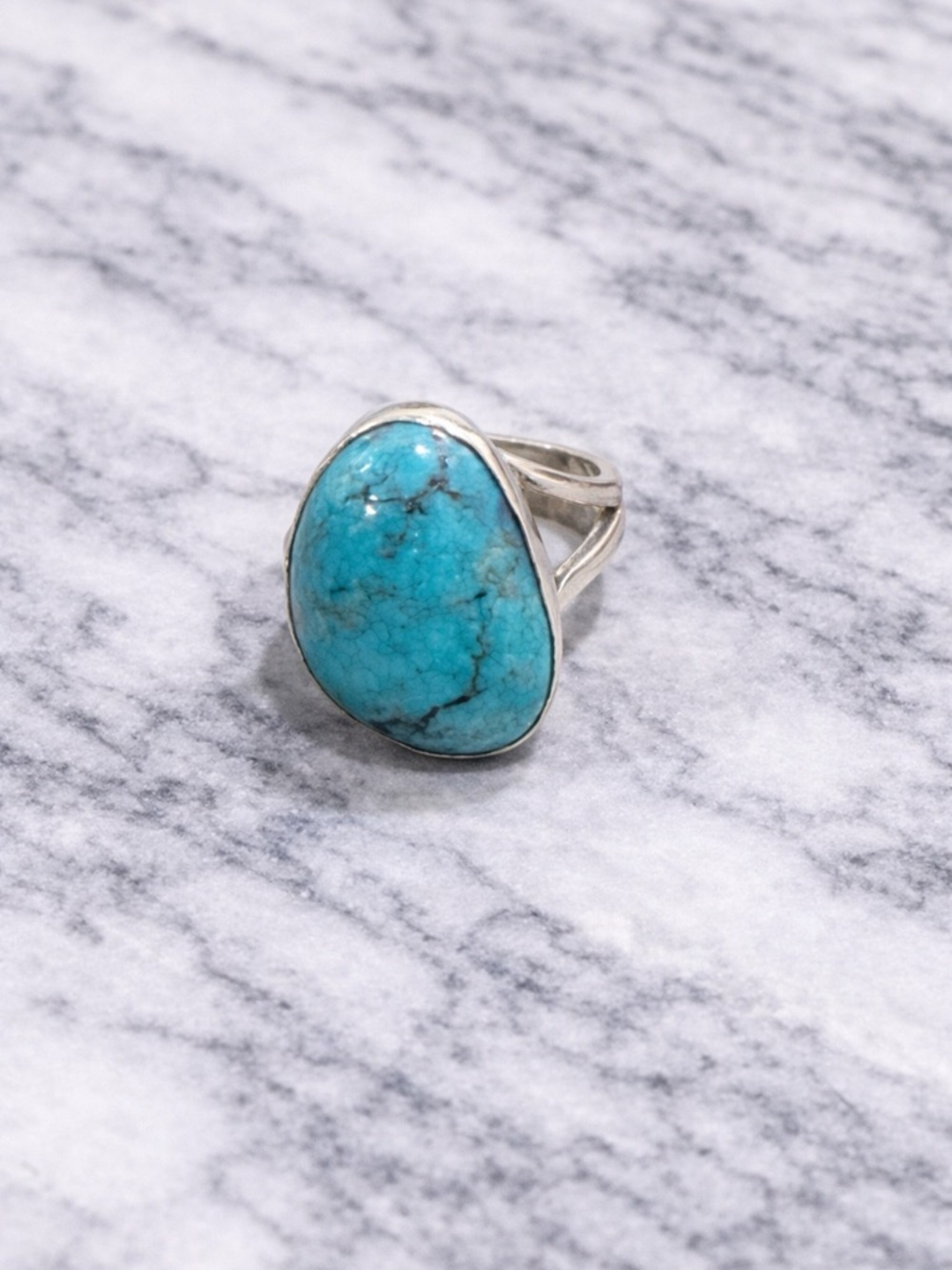 Candelaria Turquoise Ring Size 7.5 – Sterling Silver Statement Ring – Natural